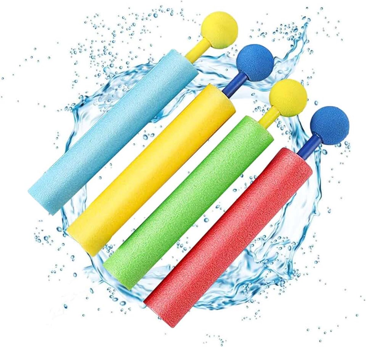 Waterpistool, schuimrubber, spuitpistool, kleurrijk, waterpistool, waterspuitpistool, klein, voor zwembad, strand, outdoor, jongens en meisjes, 33,5 cm, blauw/geel/groen/rood, 4 stuks