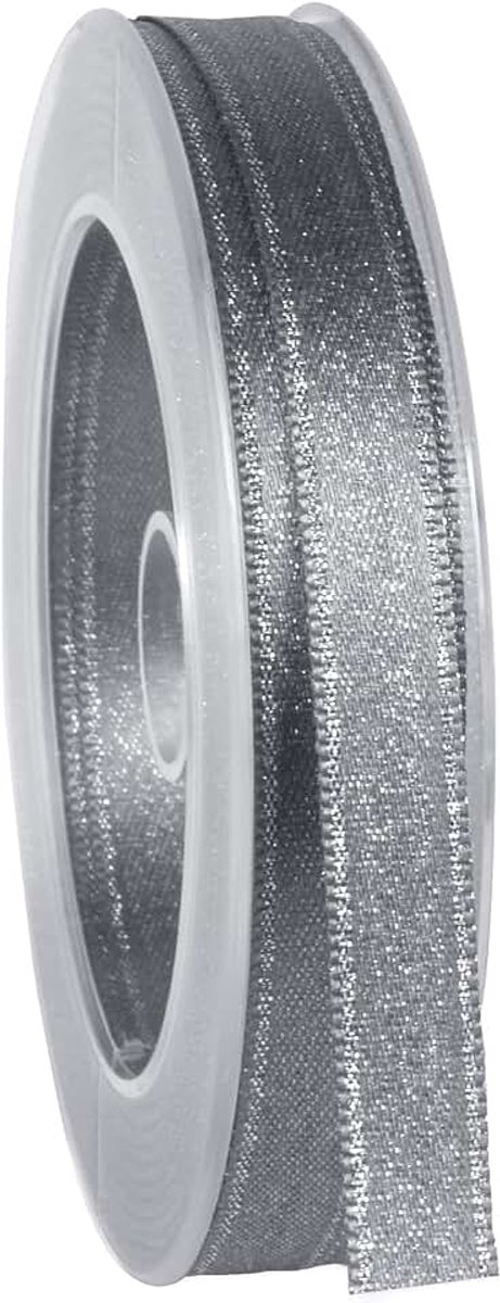 Lint, 20 m x 10 mm, glanzend met lurex, grijs, zilvergrijs, dubbelzijdig lint van satijn zonder draad, zacht en glanzend, cadeaulint, decoratief lint, versiering, Kerstmis
