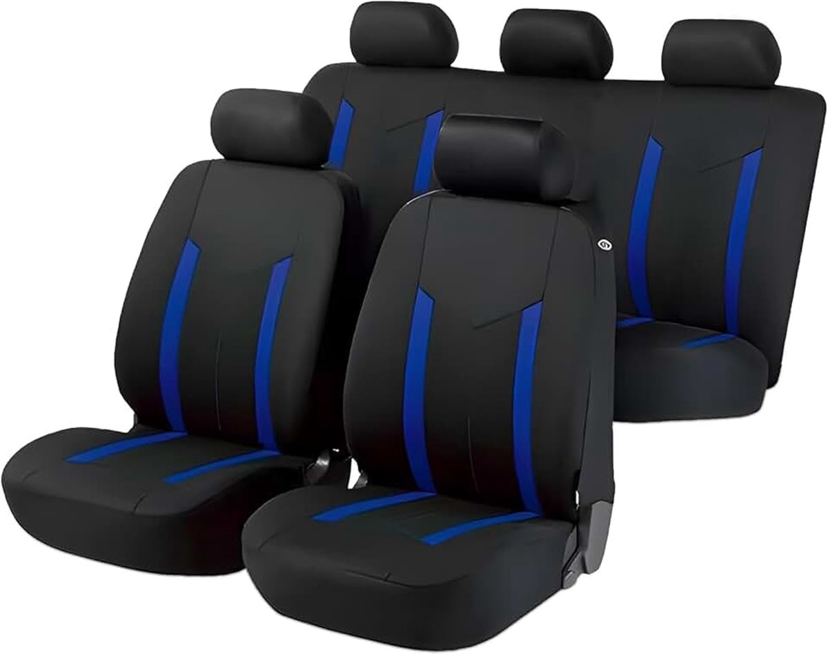 Universeel Gewatteerd | Autostoel Beschermhoes Airbag Compatibel | Stoelhoezen voor Auto van Polyester Zwart (Blue)