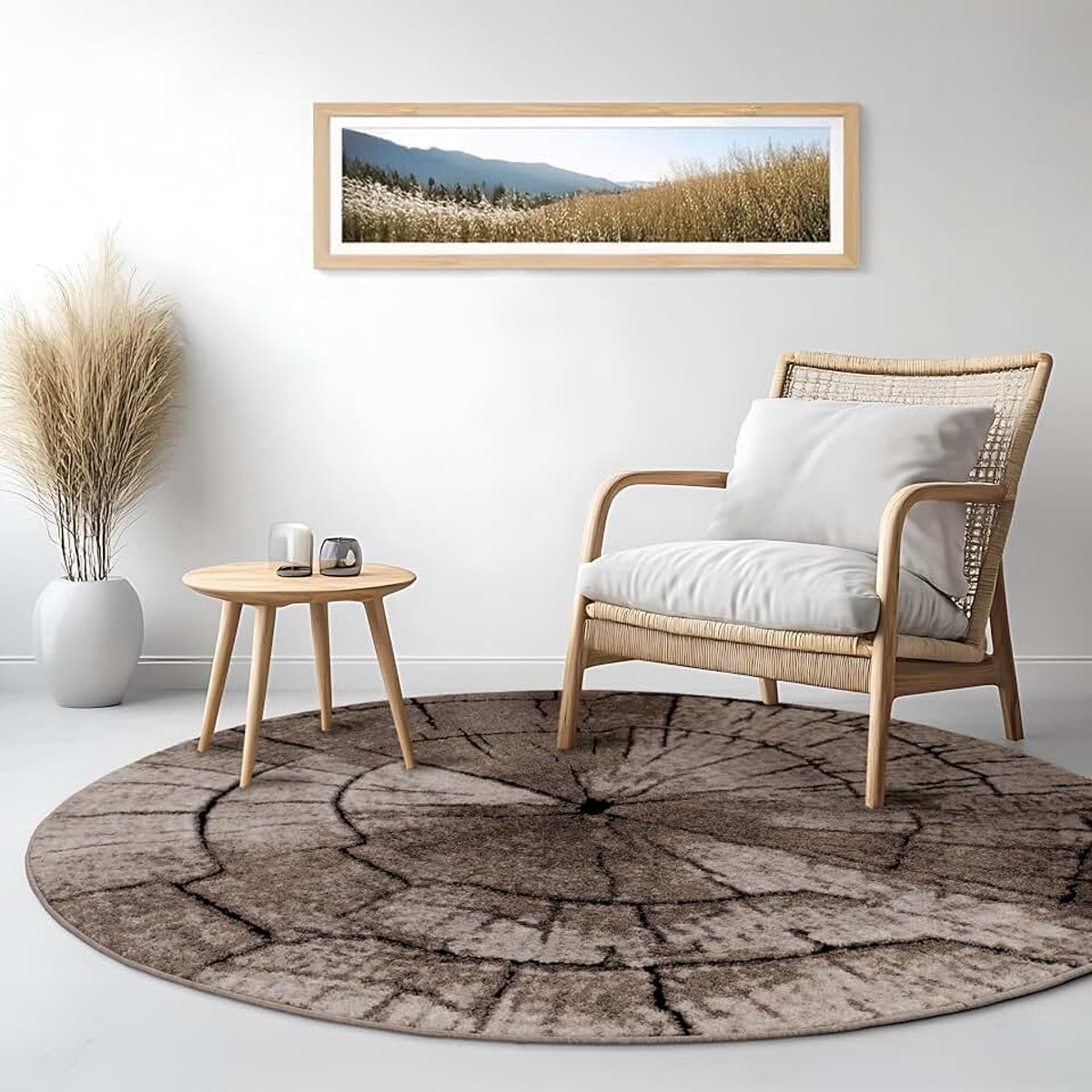Home Elegant Designervloerkleed Woonkamer Houtstam Boom-Look Natuurlijk Grijs/Bruin/Beige, Maat:Ø 120 cm rondje
