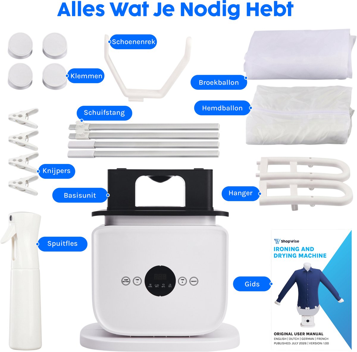 ShopWise Multifunctionele Strijkpop en Kledingdroger, Voor Overhemden, Broeken en Schoenen