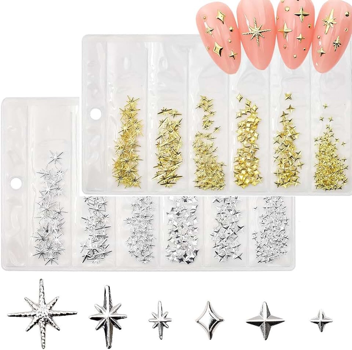 Nagelsieraden, 750 stuks 3D ster nagelkunst decoratie, glanzende legering nagel edelstenen decoratie voor nageldesign accessoires