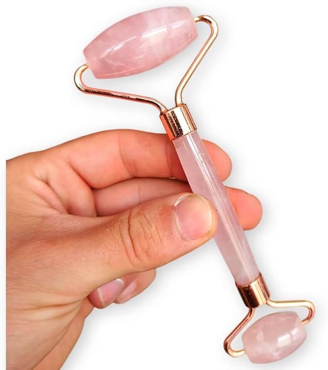 Gezichtsroller van echte vergulde steen, anti-rimpel, verstevigend en verstevigend voor de huid, massageapparaten voor verjonging en ontspanning (rozenkwart)