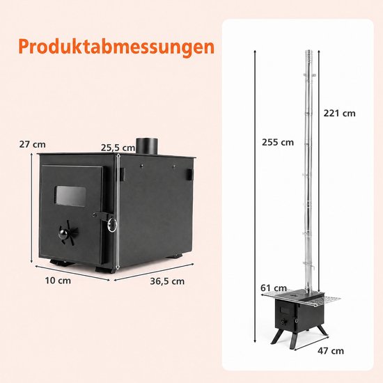 COSTWAY Draagbare Buiten Houtkachel met Inklapbare Poten & Schoorsteen van costway — afbeelding 5