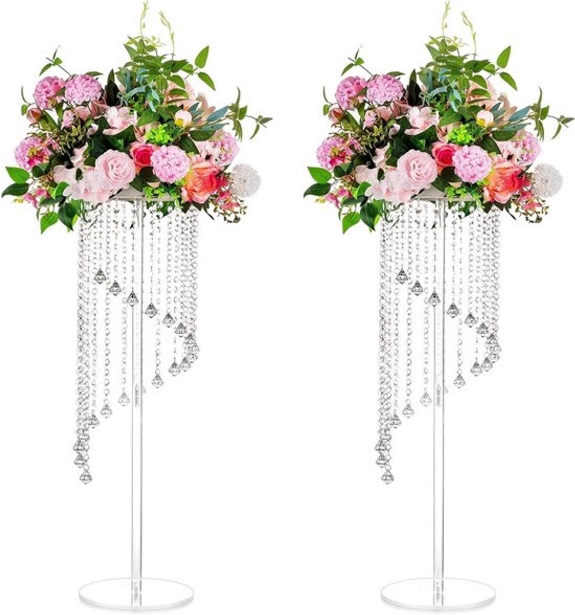 Acryl Vazen voor Bruiloften - 2 Stuks 80cm Hoge Heldere Geometrische Bloemenvazen voor Tafelversiering, Centerpieces en Bloemdisplay voor Feesten en Evenementen