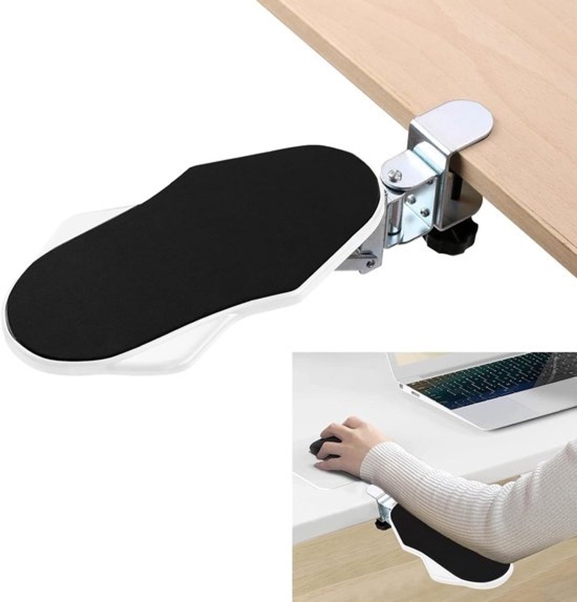 Ergonomische armsteun voor computerbureau - 180° draaibaar - pols- en elleboogondersteuning - wit