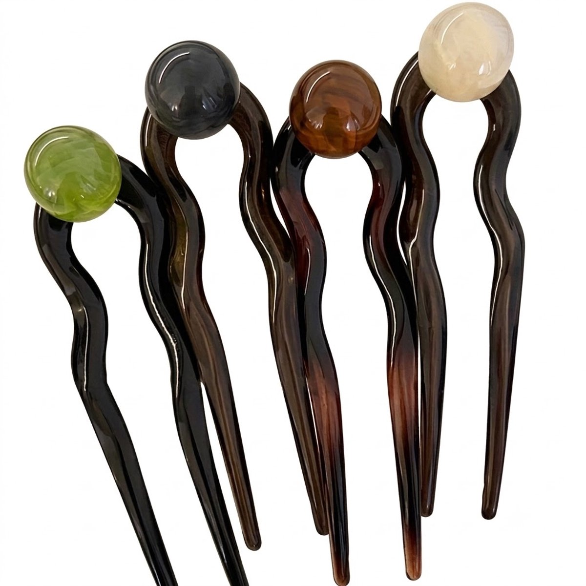 4 stuks Bruin en zwart haar pinnen dames haar accessoires golvende haar spelden met ronde bol kunststof voor opsteek kapsel en knot kapsel