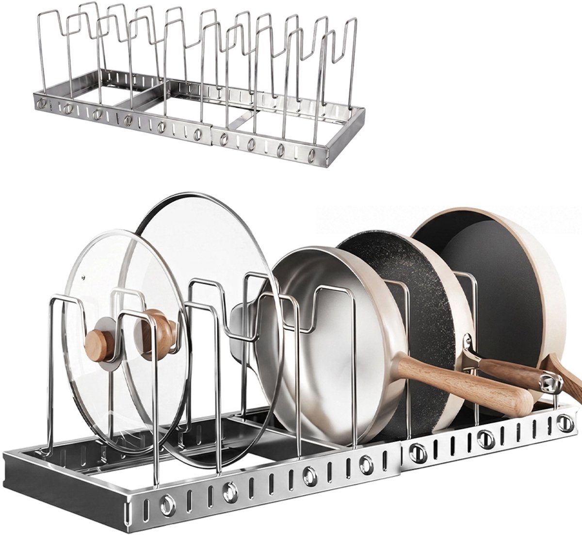 Uitschuifbaar Rek Voor Pannendeksels - Antislip Organizer Voor Voorraadkast - Pannenorganizer - Pannen- En Pottenhouder