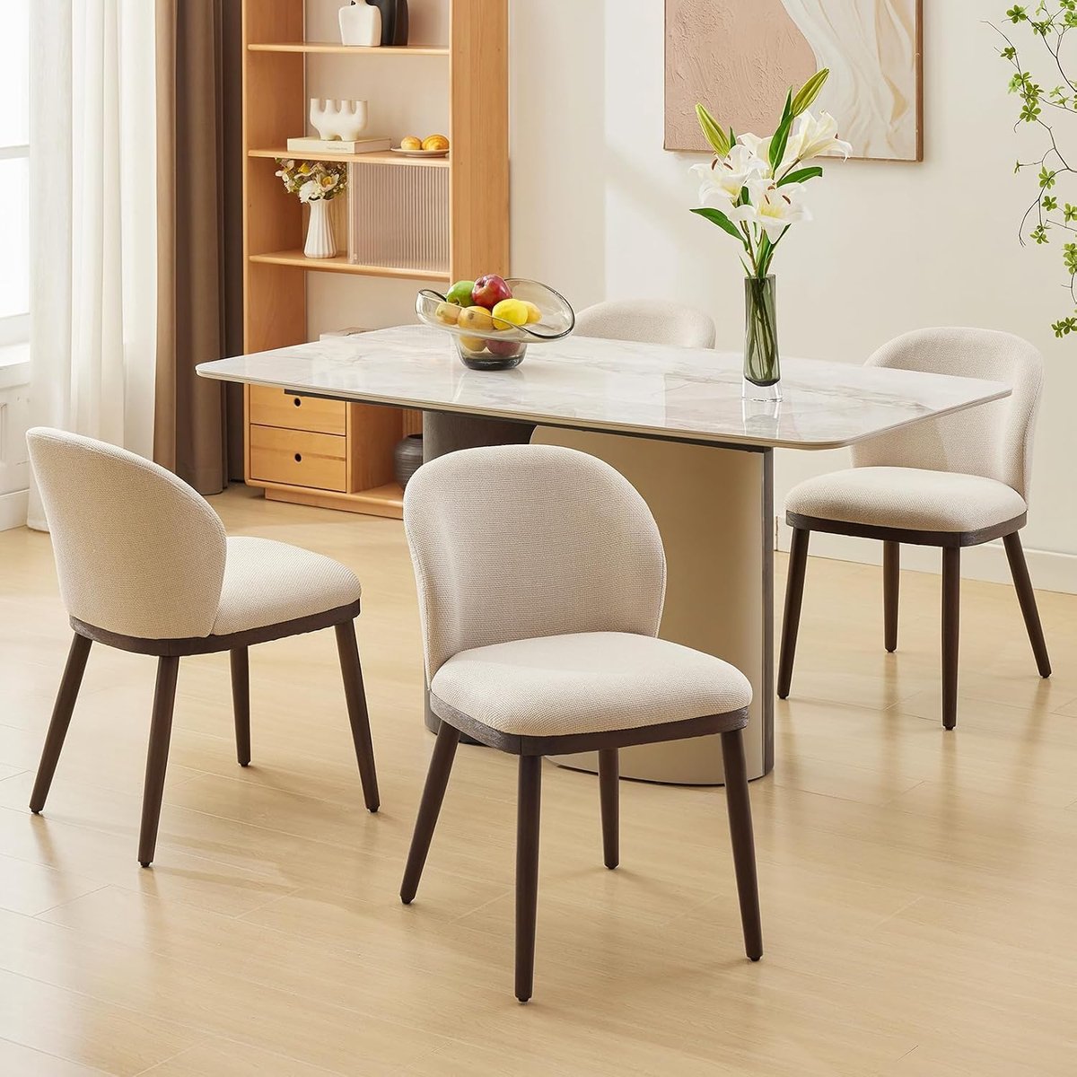 Triumpunpre Moderne Eetkamerstoelen Set van 4 - Gestoffeerd met Houten Poten - Beige