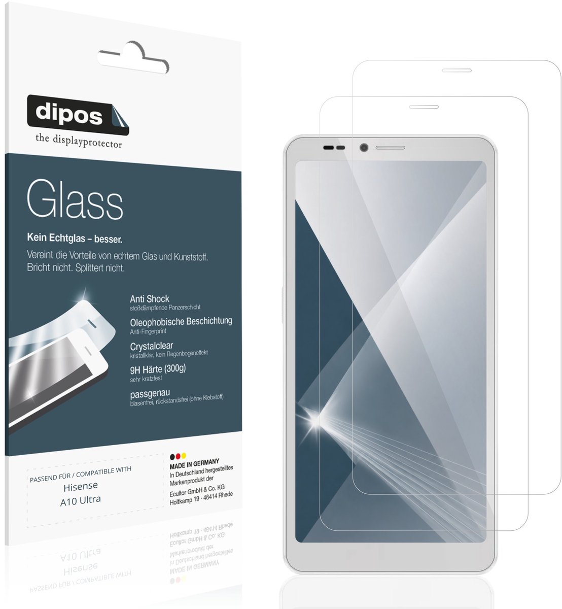 dipos – 2x Pantserfolie geschikt voor Hisense A10 Ultra | 9H Screenprotector