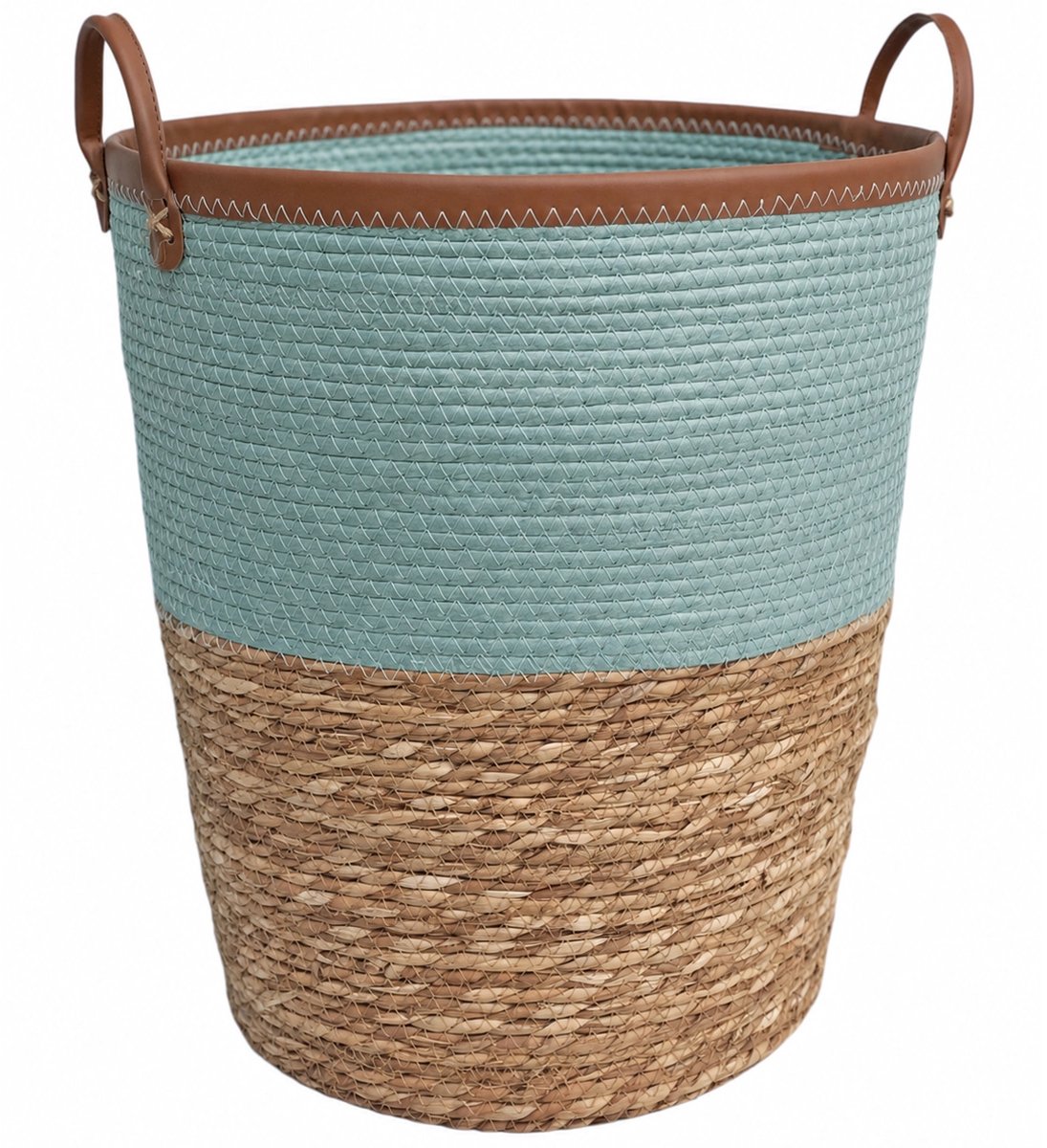 Lavandoux - Wasmand - Zeegras - Naturel en Blauw - M: Ø40 x H45 cm