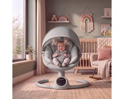 BEBE2LUXE Alpha: Elektrische babyschommel / babywipstoel, LED-touchscreen, afstandsbediening, Bluetooth, 5-punts veiligheidsgordel, tot 9 kg (grijs)