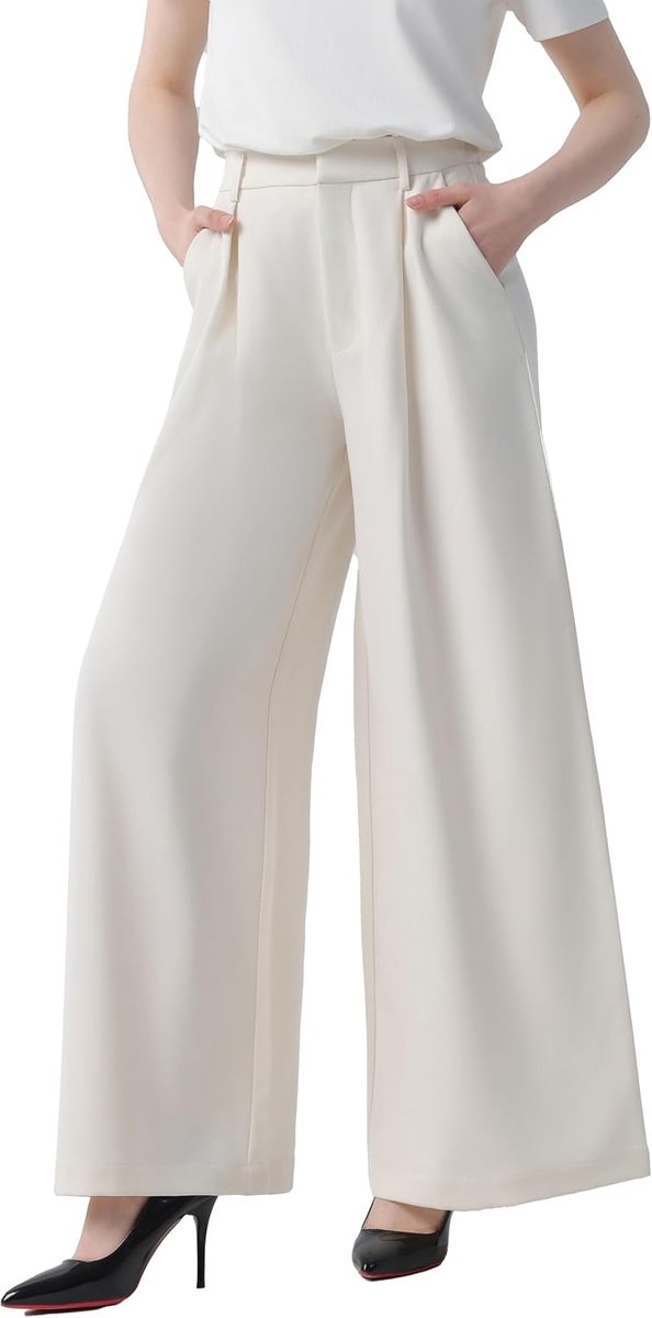 Damesbroek met hoge taille, wijde pijpen, lange palazzo-broek, reguliere maat