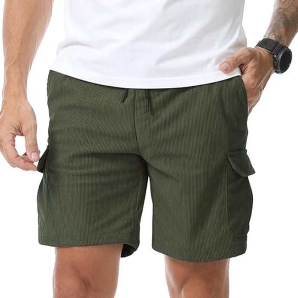 Korte Corduroy Cargo Broek Heren - Bermuda Shorts voor Zomer