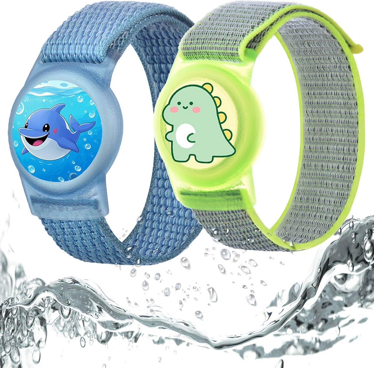 Armband waterdicht voor AirTag houder, Siliconen anti-verlies GPS-tracker-armbandhoes voor peuters (haai blauw + dinosaurus)