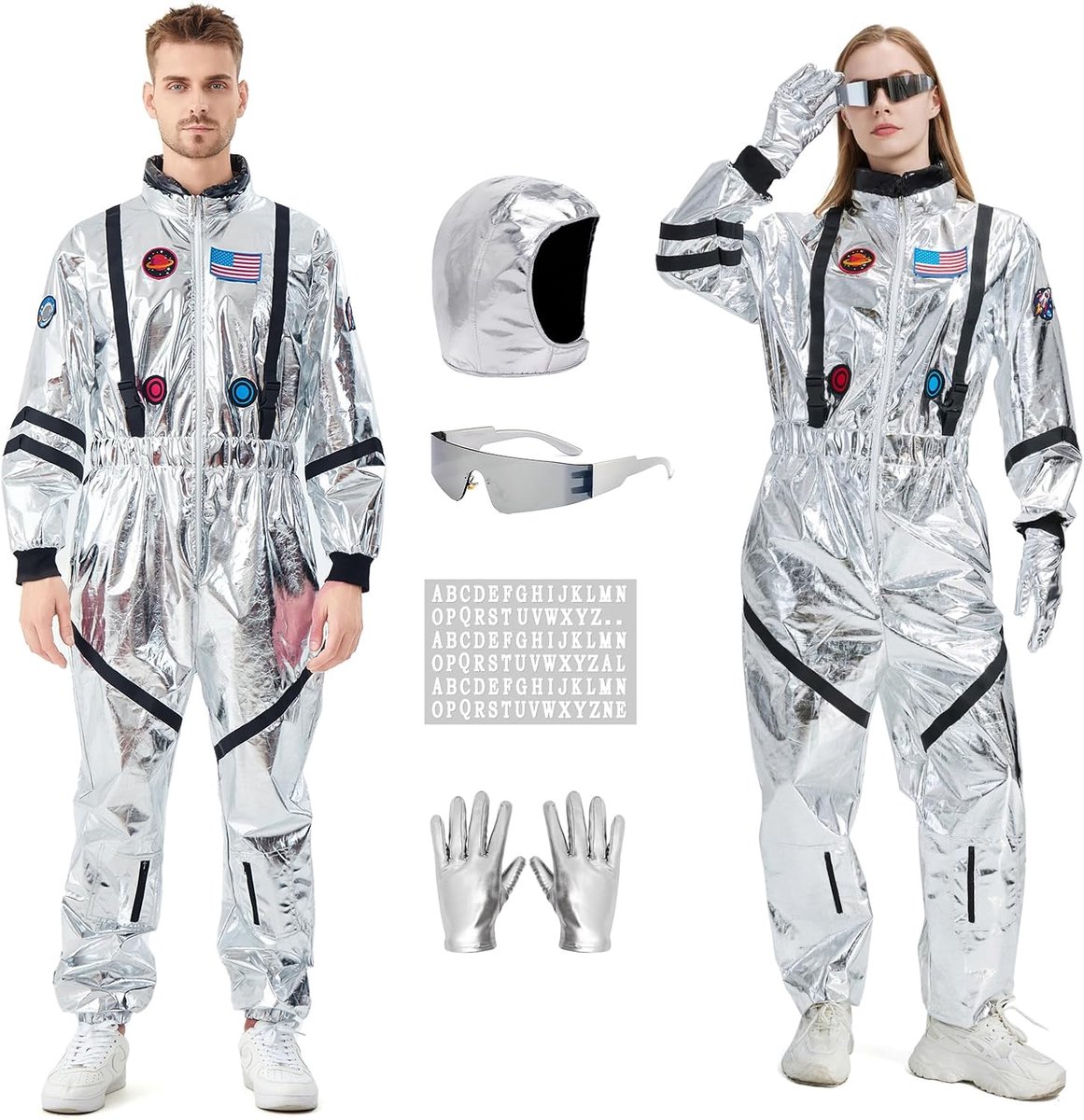 Heren dames zilver astronauten overall space-pak volwassenen Halloween carnaval ruimtevaarder kostuum