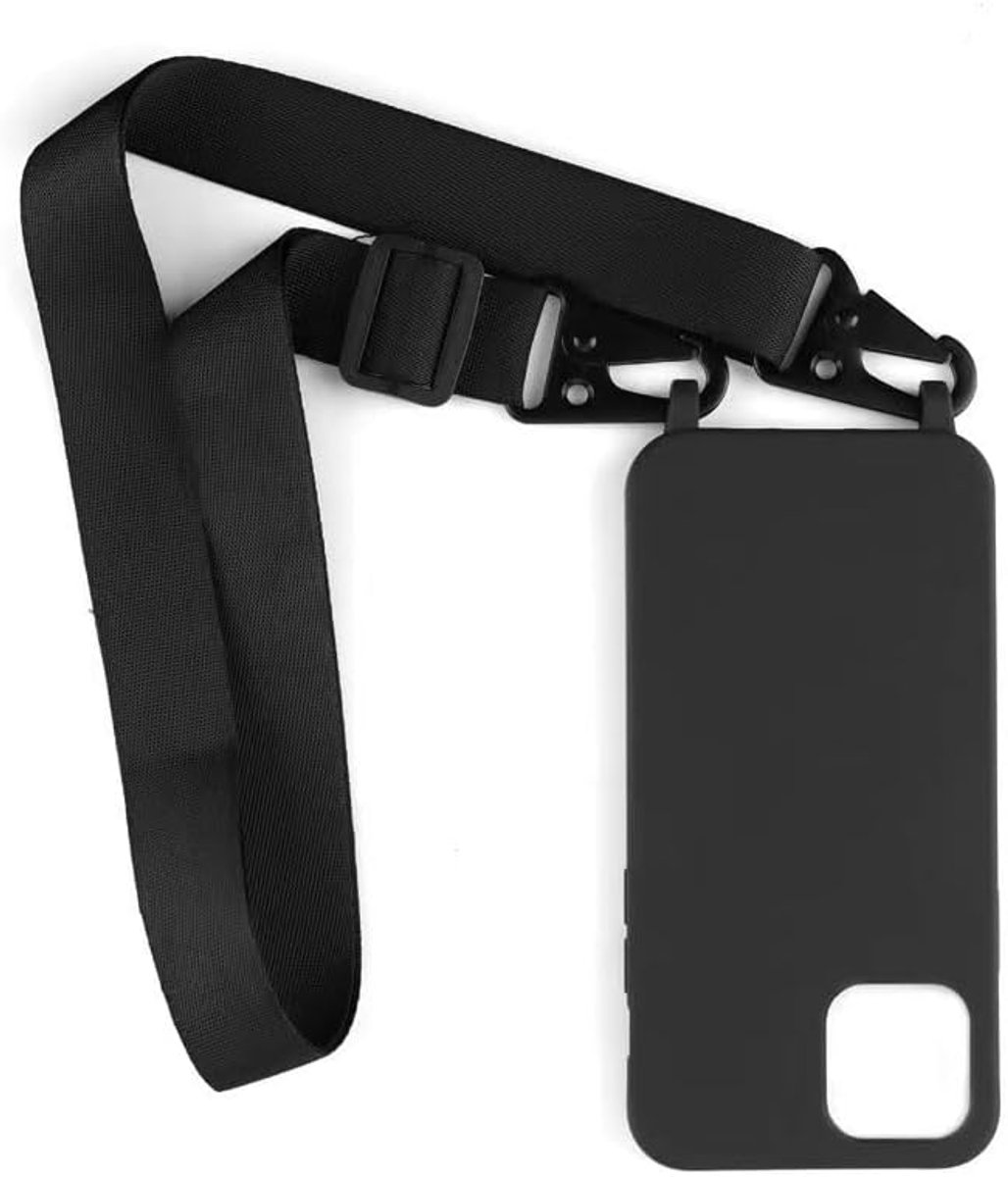 Compatibel voor iPhone 16 Pro Max,Crossbody Hoesje Verstelbare touw Cover,Siliconen Lanyard Case Cord Strap Schokbestendig shell TPU Bumper-Zwart