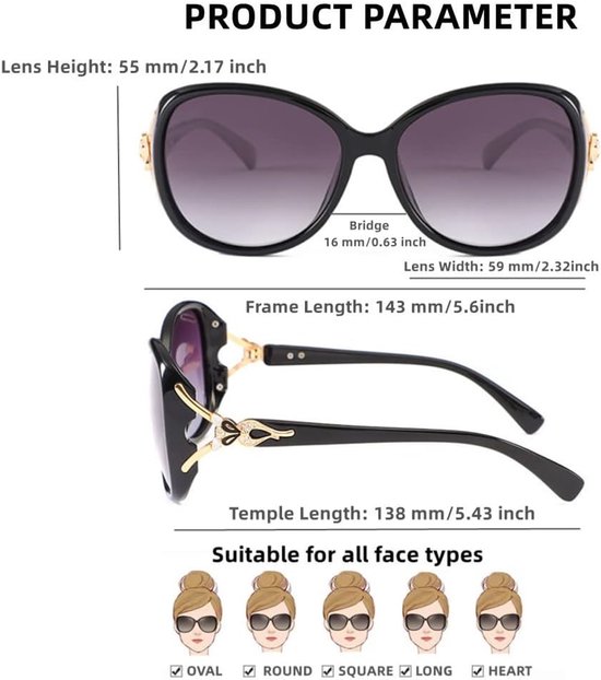 Zonnebril voor dames, gepolariseerd, modieus, groot montuur, UV400-bescherming, oversized brillen voor tieners, meisjes en dames — afbeelding 4