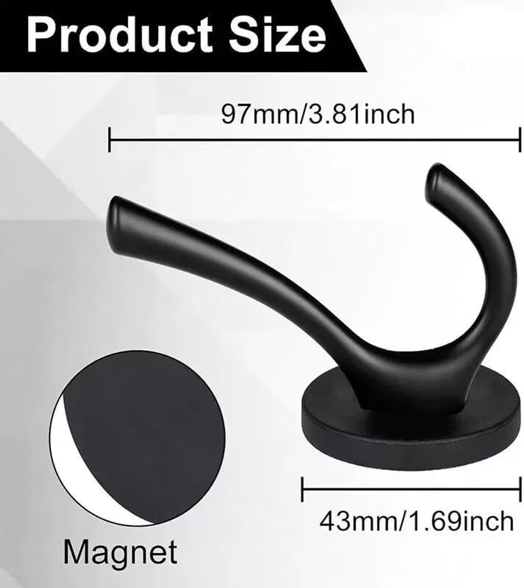 Magnetische kranshanger, zware magneten met haak voor koelkast, kerstdecoratie, magnetische haken voor metalen voordeur, cruisehaak hanger voor hangende cabines grill (U-patroon zwart - 2 stuks)