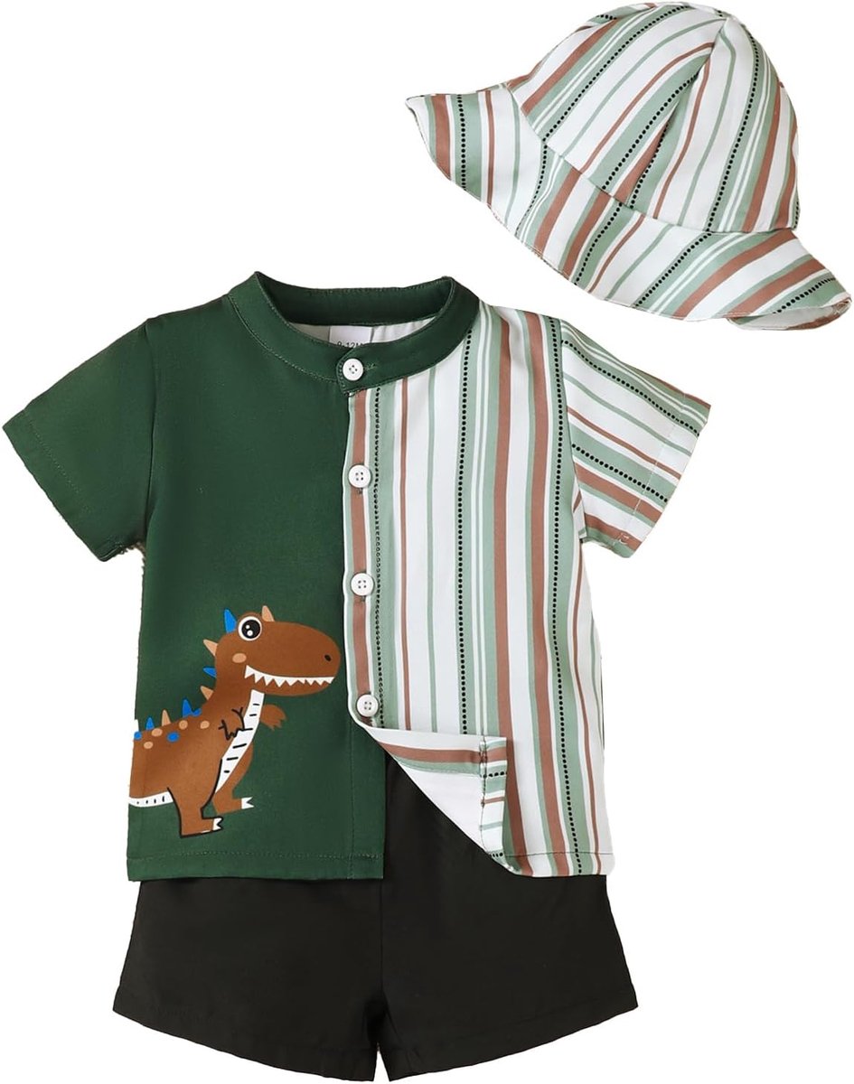 Jongenskleding Tops met korte mouwen Bedrukte Beer Auto's en Dinosaurussen Bandjes Broek Zomer Outfits Baby Jongen