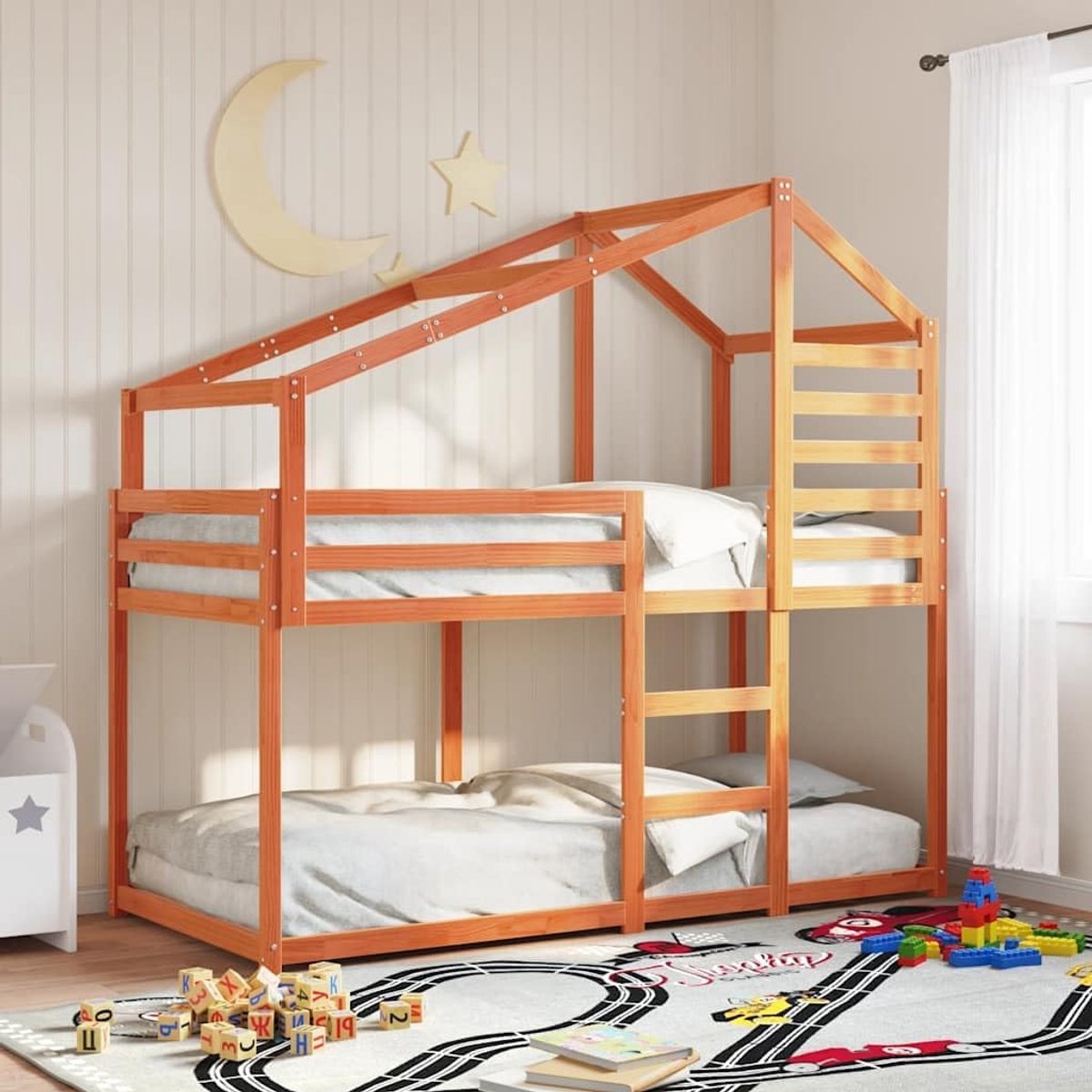 Grenenhout Veilig bedhuis Stapelbed 90x200 cm Wasbruin