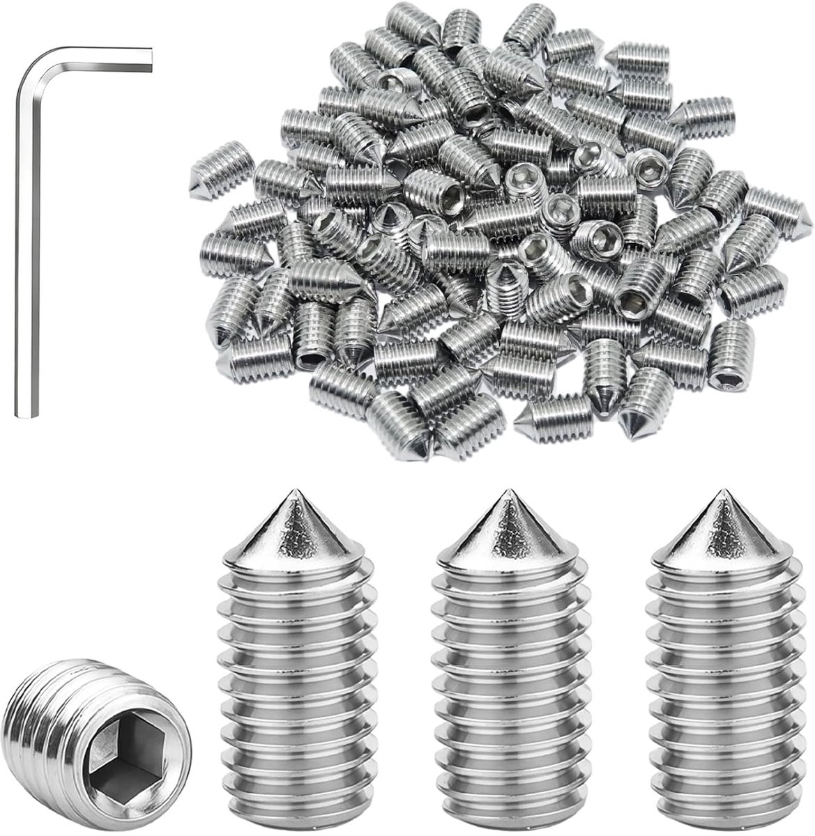 100 stuks kegelpuntschroeven M6 x 10 mm roestvrij stalen schroeven
