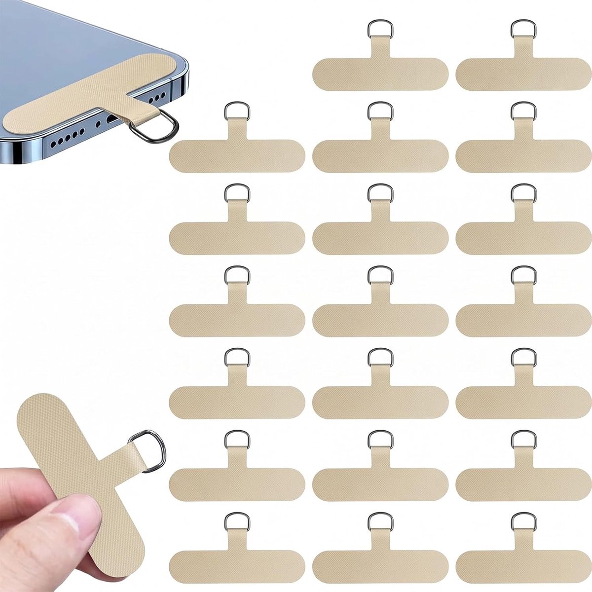 20 stuks telefoonkoord-adapterpads, universele mobiele telefoonkoord, patch in T-vorm, scheurvaste telefoonkettinghouder voor alle telefoonhoesjes, ultradunne vervangende pads zonder ketting