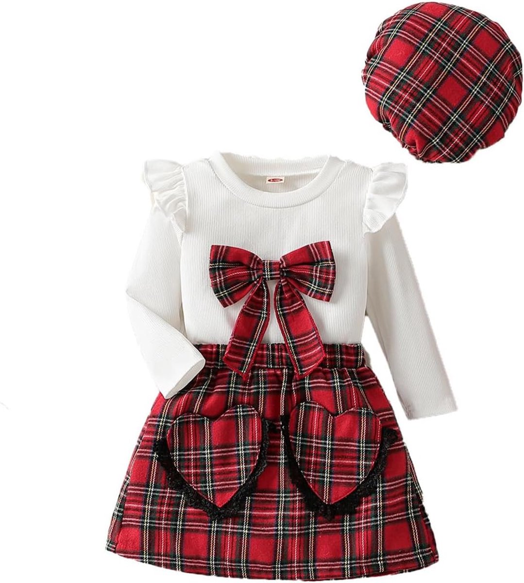 Kleding voor meisjes, kleine onderdelen, ruitpatroon, minirok, baret