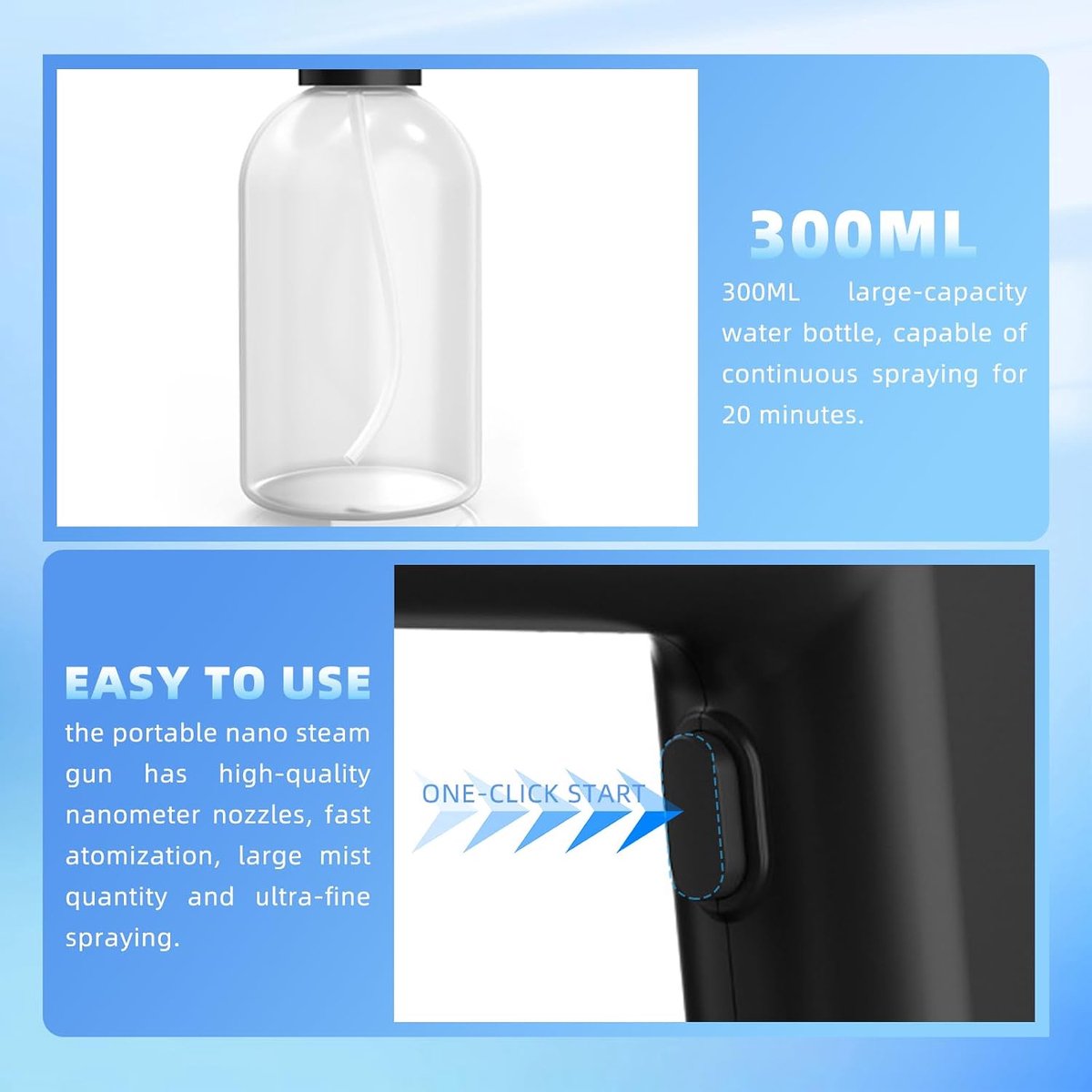 Blauw licht, elektrostatische sproeier, oplaadbare verstuiver, handheld nano-nevelsproeier, 300 ml