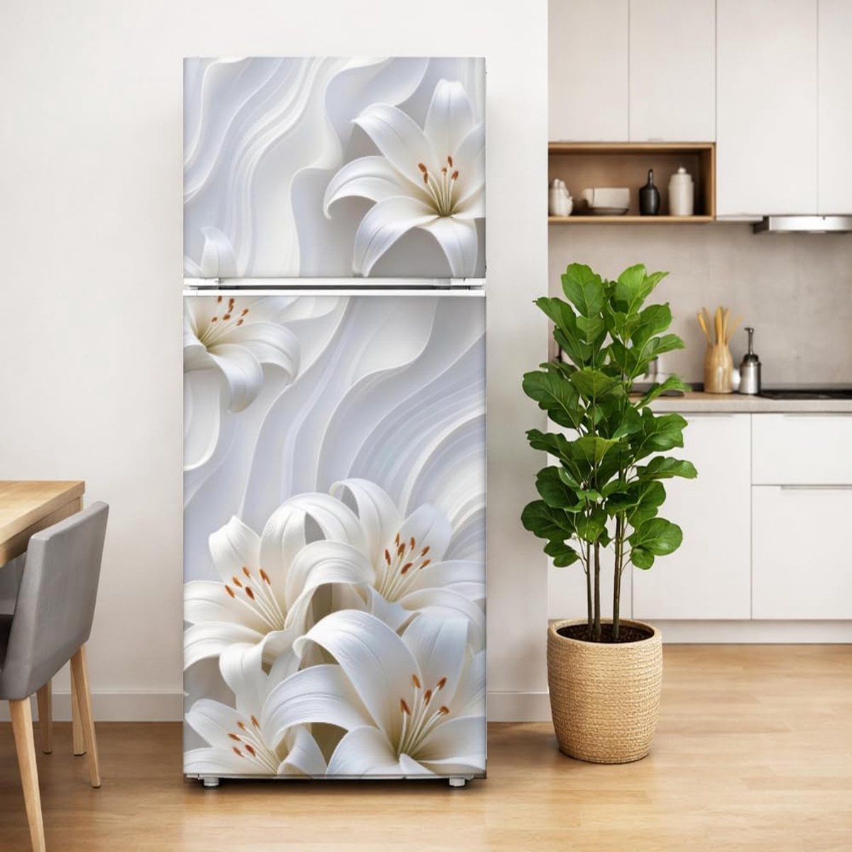 2 stuks leliebloem verwijderbare koelkastwraps zelfklevende koelkastdeur muurschildering vinyl diepvriezers paneel cover sticker voor keuken bar decor, 41,5 x 200 cm