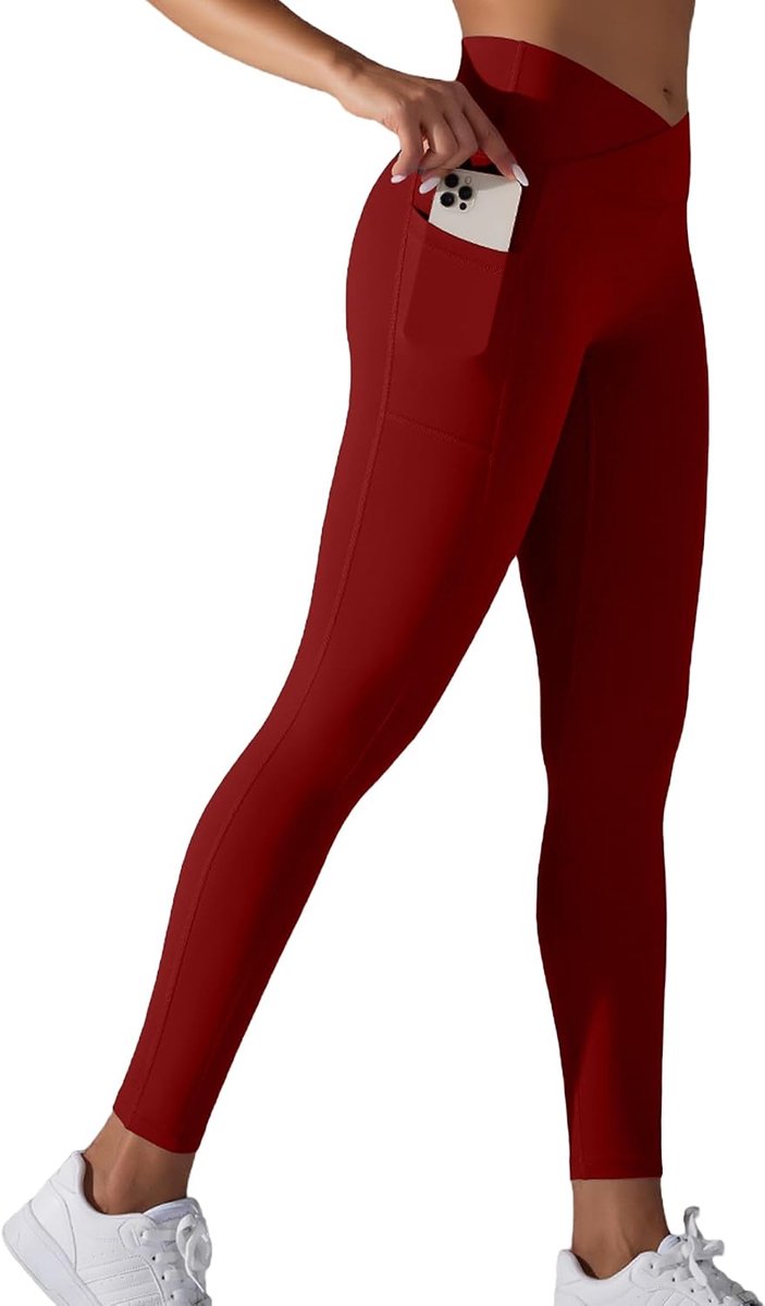 Sportlegging voor dames, hoge taille, buikweg, sportbroek, lang, ondoorzichtig, yogabroek met zakken, leggings, fitnessbroek, yoga, gym, hardloopbroek, sportlegging