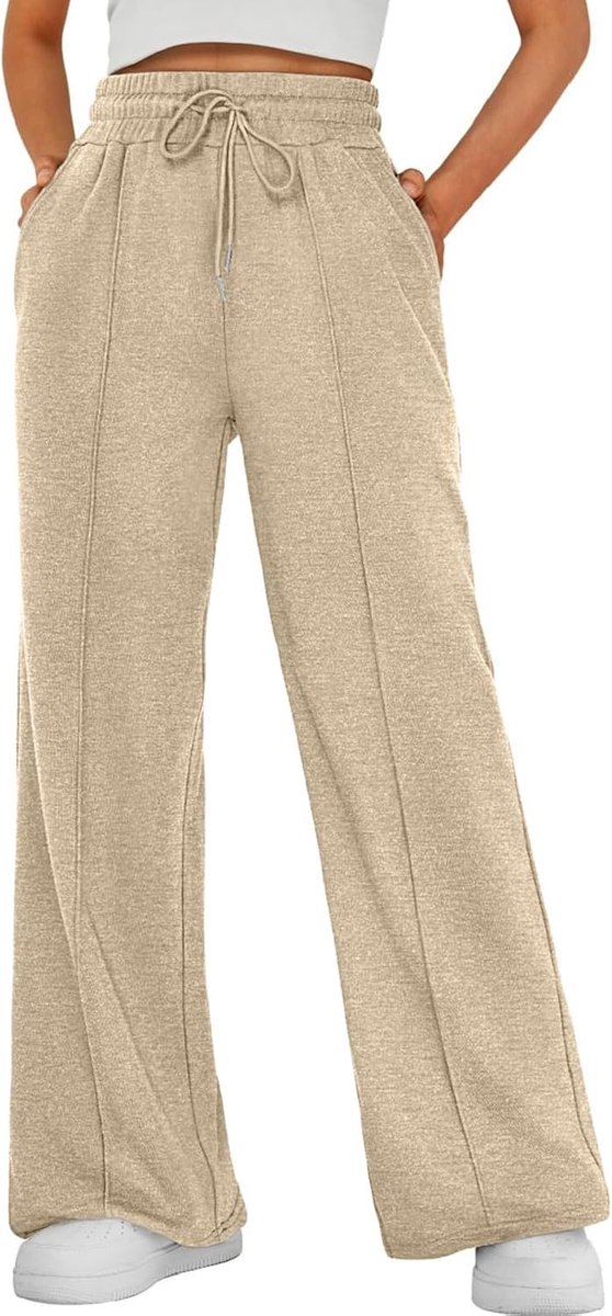 Broek met wijde pijpen voor vrouwen baggy elastische taille trekkoord rechte been broek met zakken losse casual trainingspak bodems effen kleur lounge broek sport yoga broek joggingbroek broek