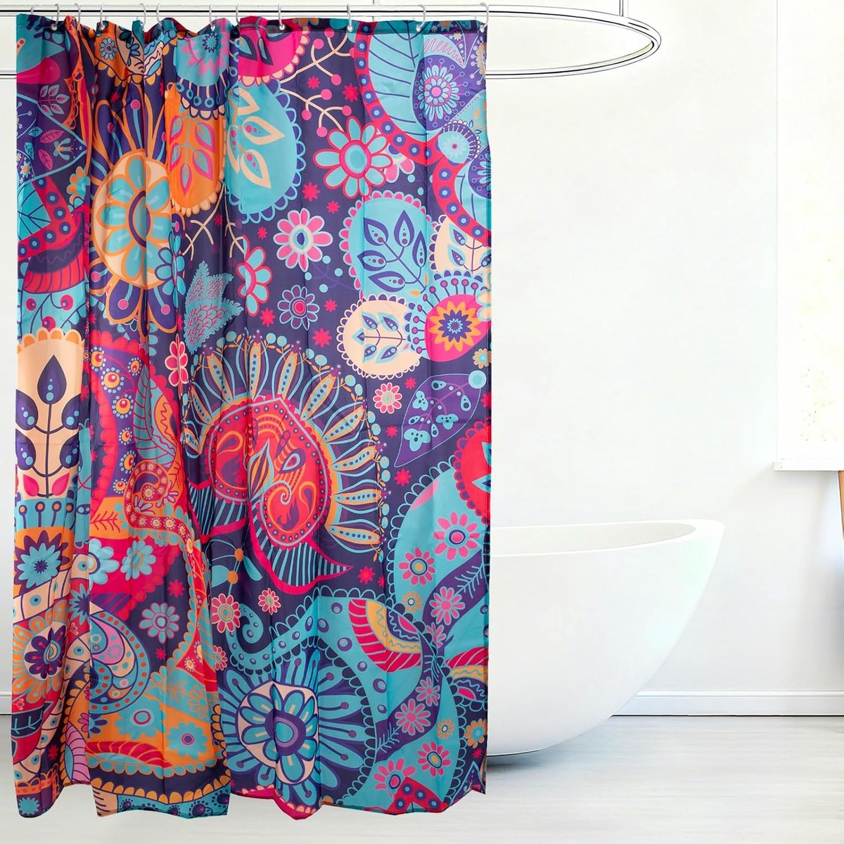 Douchegordijn, kleurrijk, waterdicht, bloemengordijn, schimmelwerend, vintage douchegordijn, wasbare douchegordijnen, polyester badkamergordijn met 12 haken, voor badkamer
