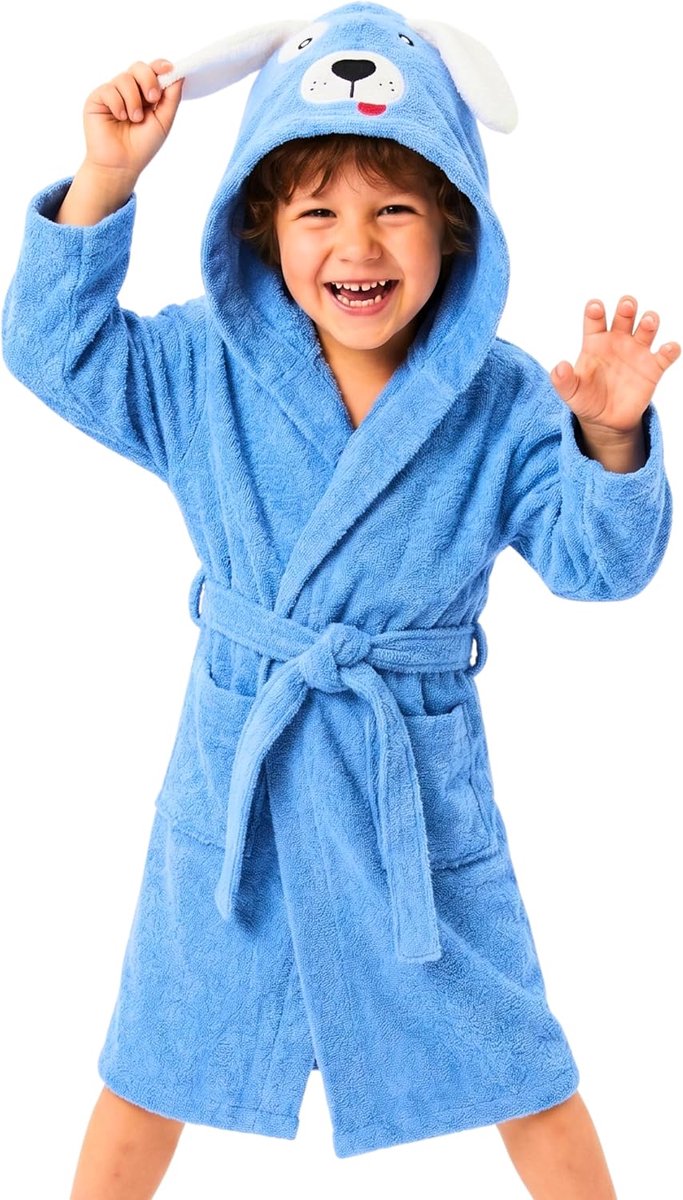 O-day Zachte badjas voor kinderen, badstof en grappig, badjas voor meisjes, badstof met capuchon in dierenvorm, 100% katoen