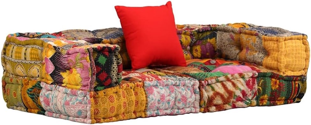 2-zits poef patchwork stof zitpoef bank met katoenen bekleding voor woonkamer en veranda, set van 2, zacht en comfortabel, uniek design, decoratief