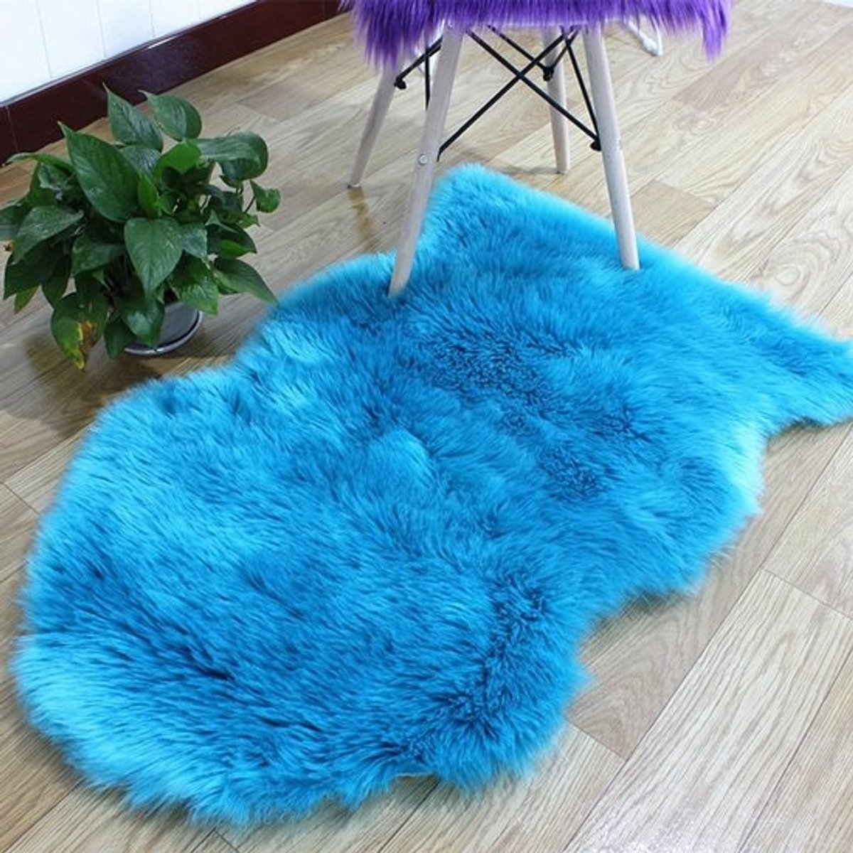 Zacht Pluche Rond Tapijt - Antislip Kunstbont voor Huis - Blauw 60 x 180 cm