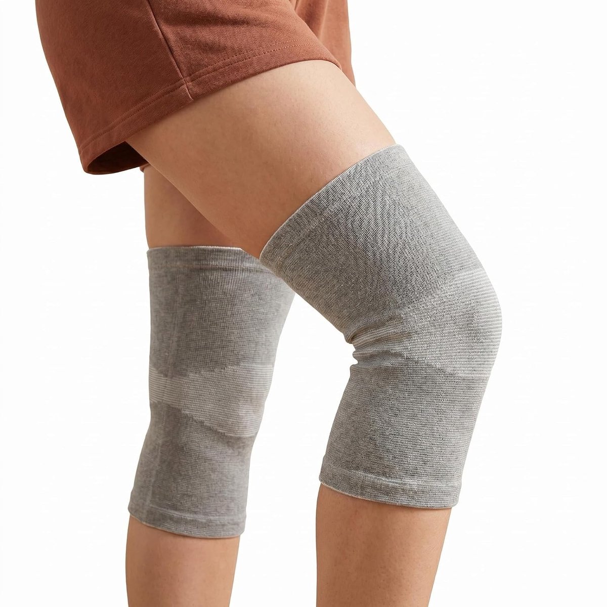Set van 2 bamboe kniebandages, kniebandage voor dames en heren, bandage, knie- en kniebandage, artrose, compressie kniebeschermers voor sport en dagelijks gebruik (grijs, L)