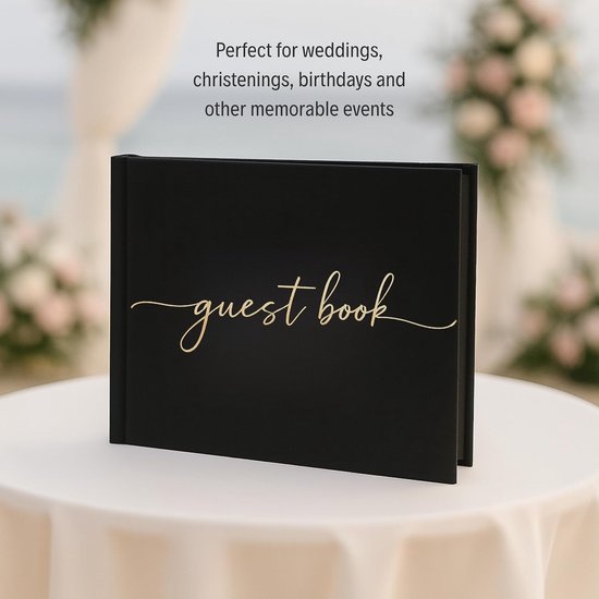 Premium gastenboek voor bruiloft, 120 pagina's premium papier, dik papier, het drukt niet door, vintage stijl, met gouden titel, ideaal voor bruiloften, jubilea, verjaardagen (zwart) — afbeelding 4