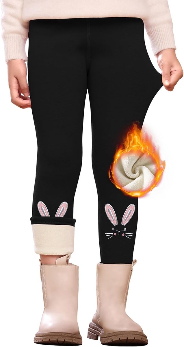 Thermolegging voor meisjes, katoen, gevoerd, thermische legging voor kinderen, lange thermobroek met borduurwerk, warme winterbroek