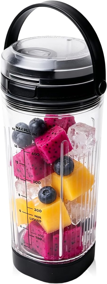 Compatibel met Ninja Blast draagbare mixer, 530 ml mengbeker met lekvrij deksel, mengbeker reservebeker compatibel met Ninja Blas BC151/BC100-serie (zwart)