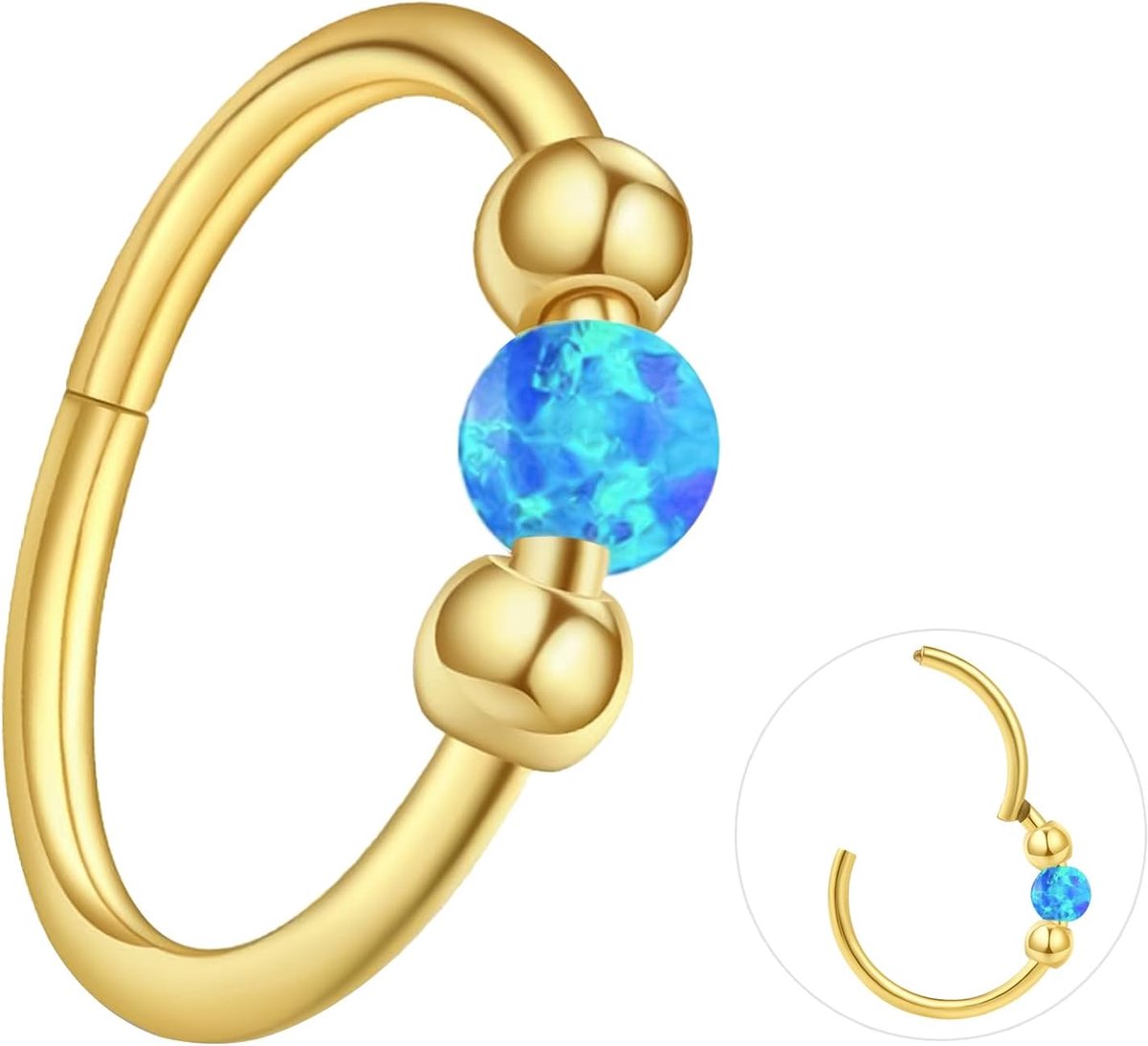 Titanium-neusring, septum, piercingsieraden, helix, kraakbeen, conch, scharnierende segmentringen, tragus, lip, 18g 16g dikte, hypoallergeen 8 mm/10 mm, wit, blauw, roze, opaal, voor