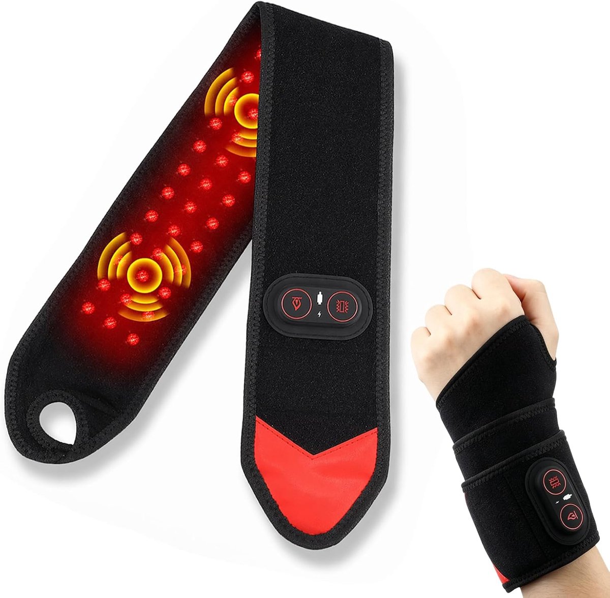 Draadloze pols-handverwarming, 660 nm roodlicht-warmteband, elektrisch handmassageapparaat met 3 standen, draadloos handmassageapparaat, 3000 mAh accu, handmassageapparaat rood licht, voor dagelijks