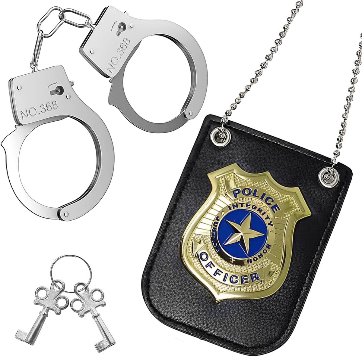 Handboeien voor kinderen, politie, politiebadge, handboeien met sleutel, Halloween carnaval kostuum accessoires