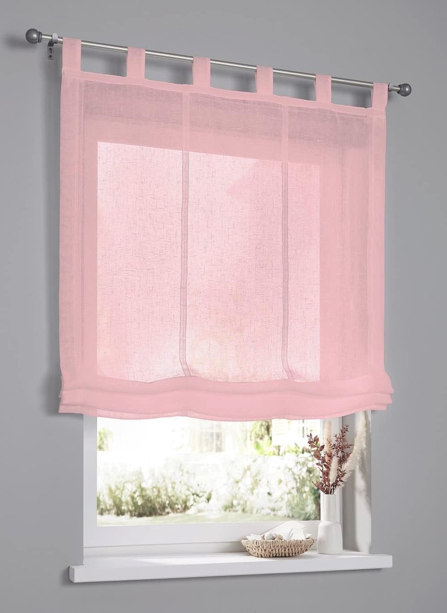 Vouwgordijn Brondby op te hangen met lussen voor gordijnroedes vrijhangend rose breedte 60 x hoogte 140 cm