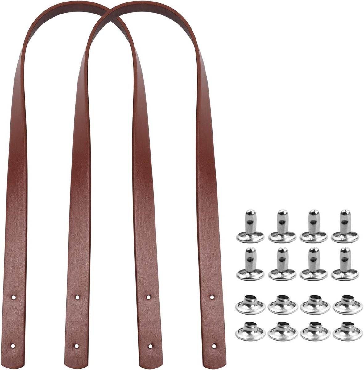 Handgrepen van PU-kunststof, 2 stuks, lengte 60 cm, 2 cm breed, vervangende handtasriem, handtassen, handgrepen met klinknagels (lichtbruin)