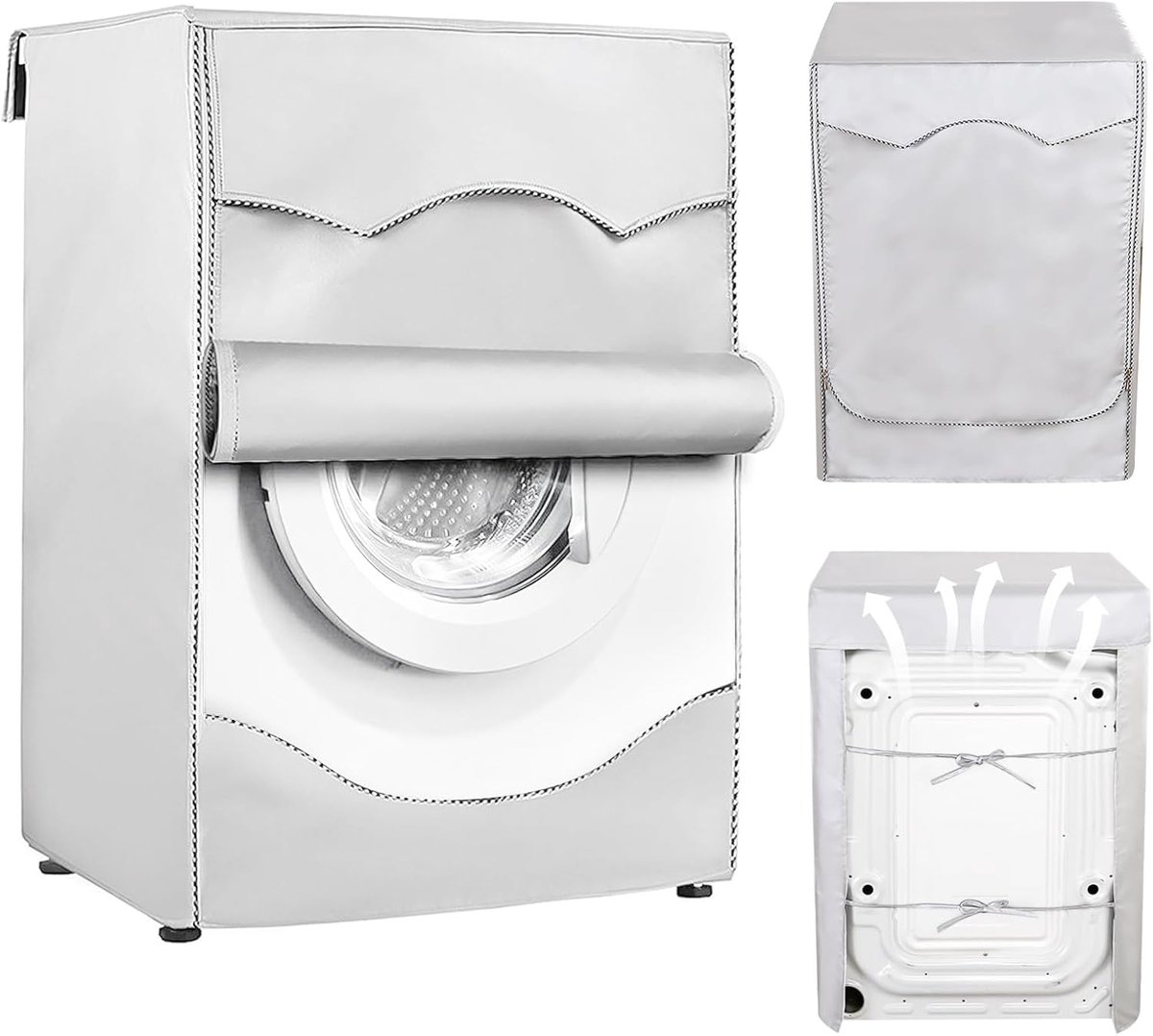 Wasmachineafdekking, waterdicht, wasmachine-afdekking, wasmachine-afdekking, waterdicht, voor de meeste wasmachines en drogers (zilver 60 × 60 × 85 cm)