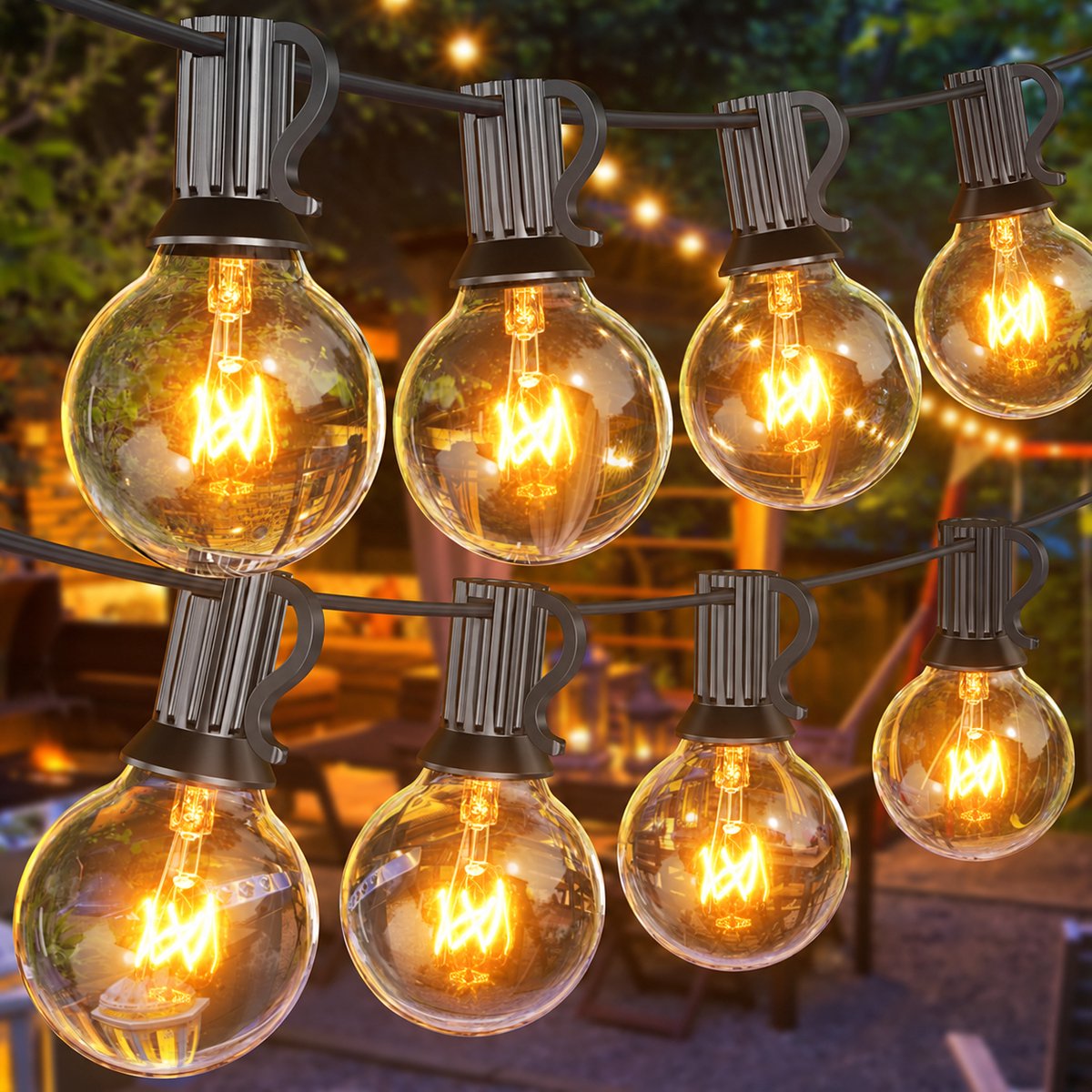 Lapamax G40 Lichtsnoer Buiten IP44 - Lichtslinger met 30 Glazen Bollen + 3 Reservelampen - Koppelbare Prikkabel - Lichtketting Warm Wit 2700K - Feestverlichting voor Pergola, Tuin en Tuinfeest - 9,8 Meter