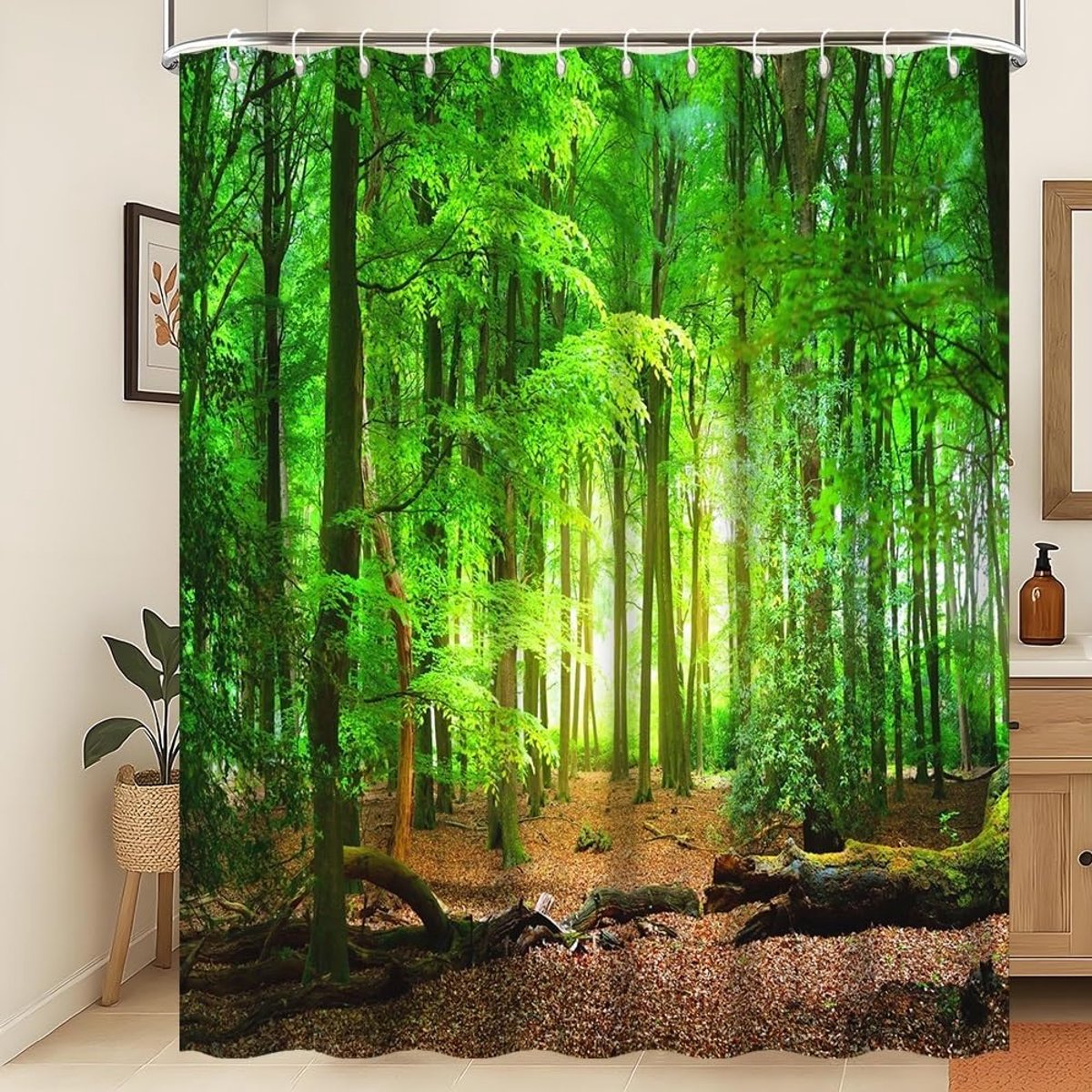 Douchegordijn Natuurlandschap 3D Landschappen Badkamer Gordijn Loofbos Badgordijn Tropisch Regenwoud Douchegordijn Machinewasbaar Waterdichte Stof 105x160cm