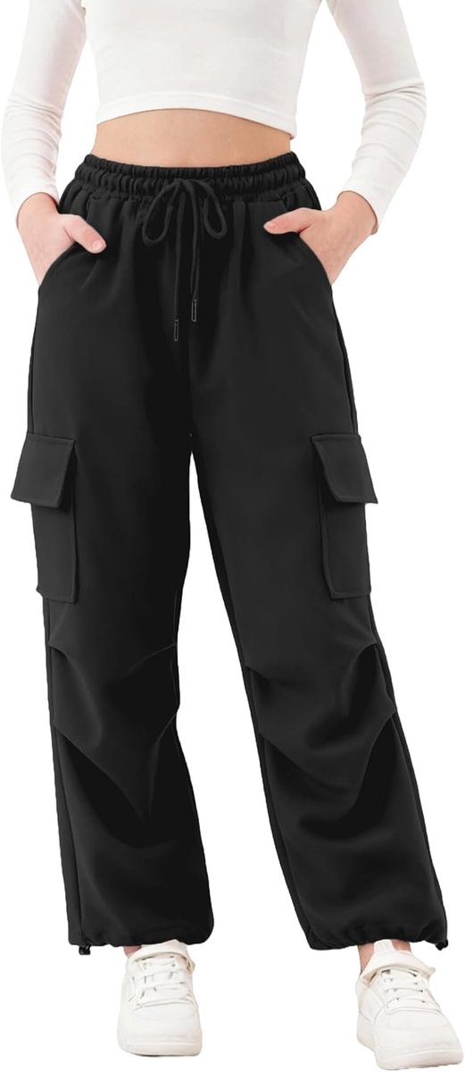 Trainingsbroek voor meisjes, elastische taille, actieve joggingbroek, uniseks, kinderen, trainingsbroek met cargozakken