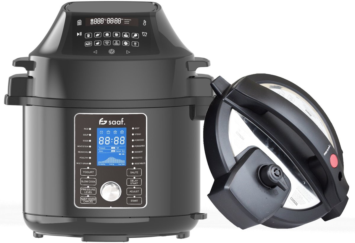 Multicooker Airfryer - 5.8L - PFAS vrij - Slowcooker met timer - Rijstkoker met stomer - Airfryer - Stomer - Snelkookpan - Saaf